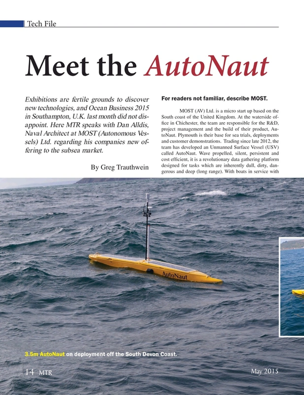 Marine Technology Magazine, page 14,  May 2015