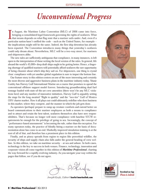 Maritime Logistics Professional Magazine, page 8,  Q3 2013