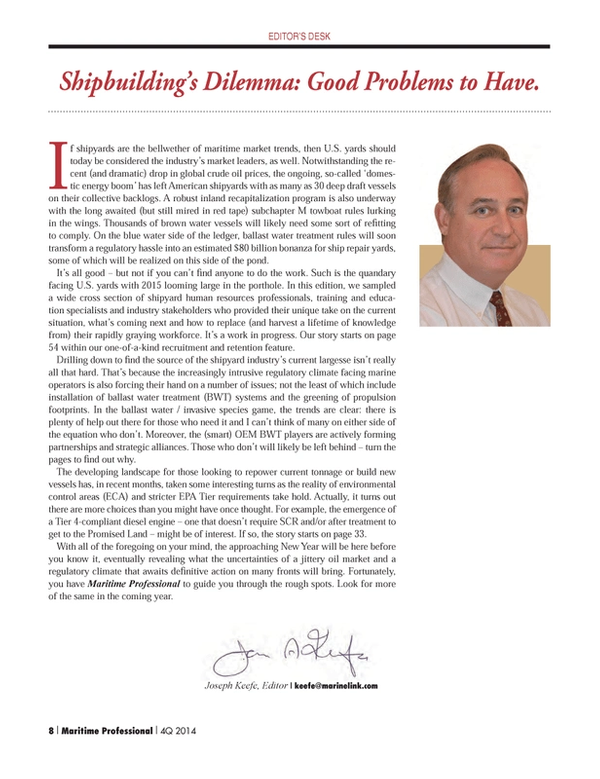 Maritime Logistics Professional Magazine, page 8,  Q4 2014