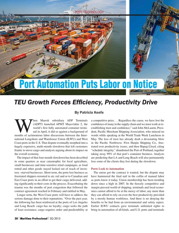 Maritime Logistics Professional Magazine, page 28,  Q3 2015