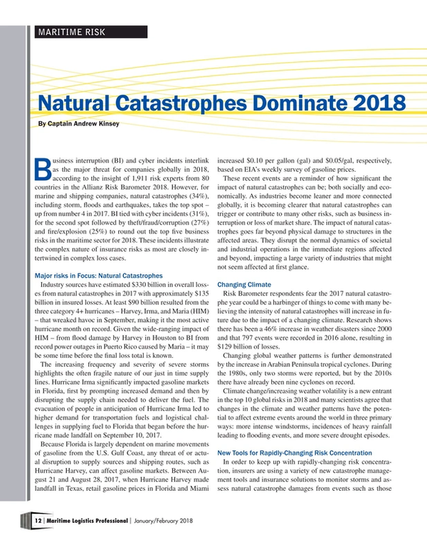 Maritime Logistics Professional Magazine, page 12,  Jan/Feb 2018