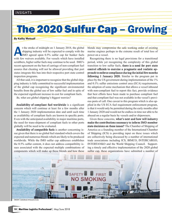 Maritime Logistics Professional Magazine, page 10,  May/Jun 2018