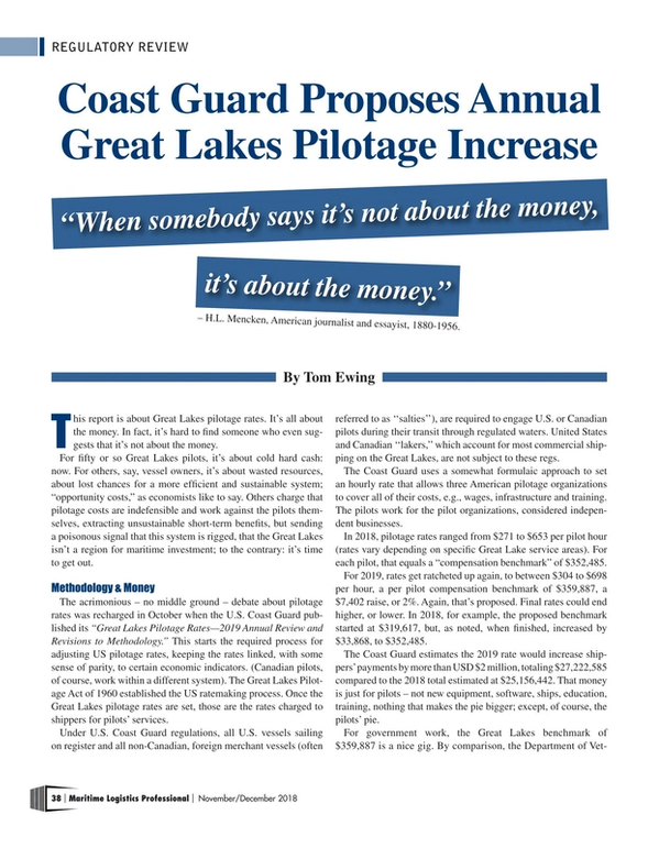 Maritime Logistics Professional Magazine, page 38,  Nov/Dec 2018