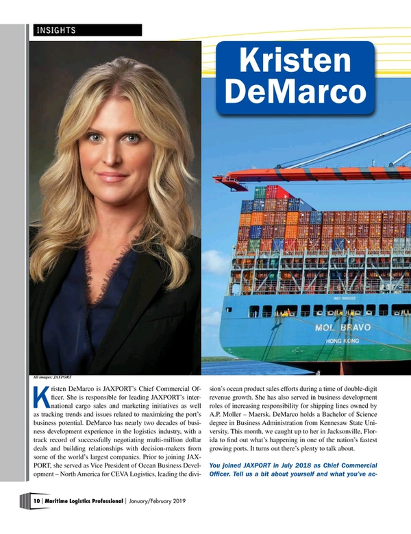 Maritime Logistics Professional Magazine, page 10,  Jan/Feb 2019