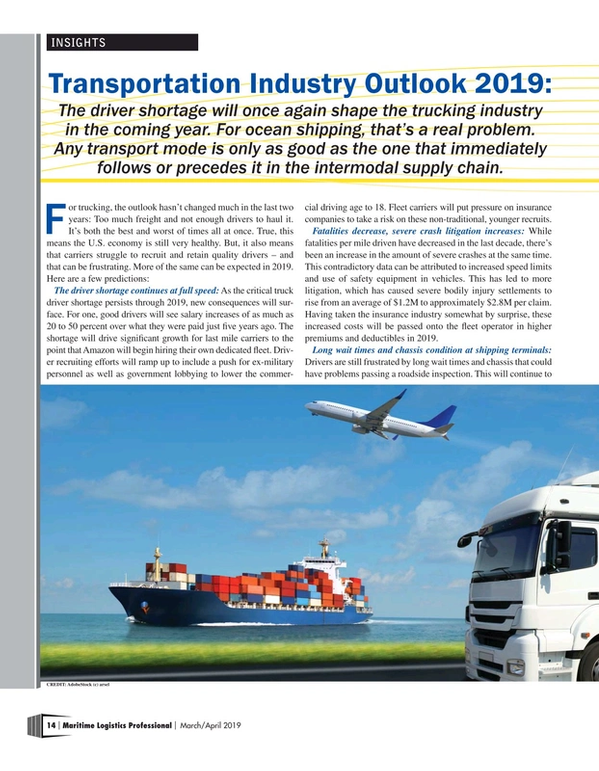 Maritime Logistics Professional Magazine, page 14,  Mar/Apr 2019