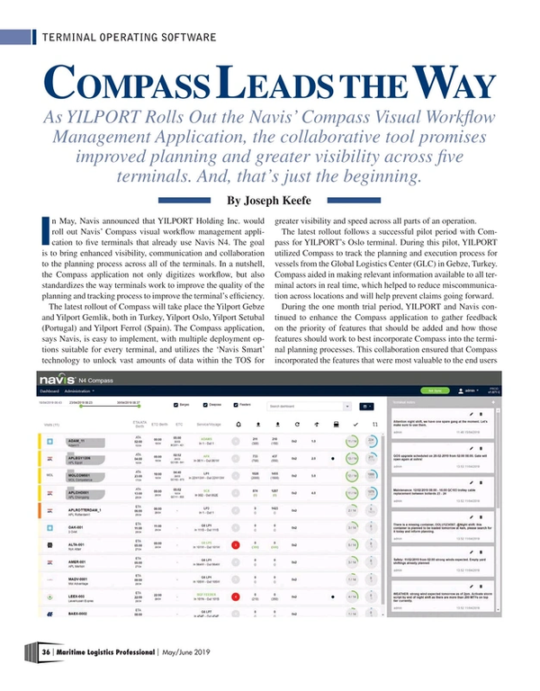 Maritime Logistics Professional Magazine, page 36,  May/Jun 2019