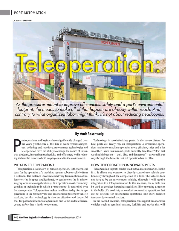 Maritime Logistics Professional Magazine, page 44,  Nov/Dec 2019