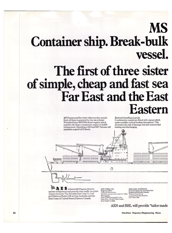 Maritime Reporter Magazine, page 30,  Jan 15, 1974