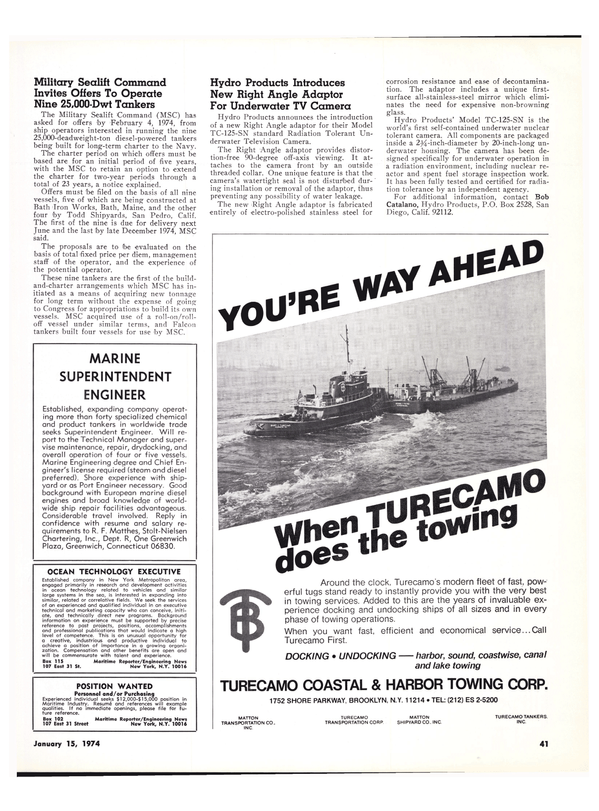 Maritime Reporter Magazine, page 39,  Jan 15, 1974