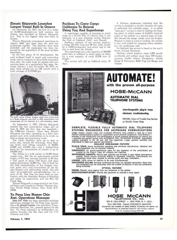 Maritime Reporter Magazine, page 28,  Feb 1974