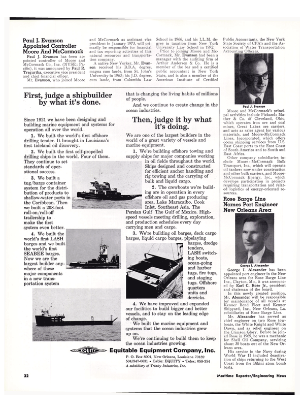 Maritime Reporter Magazine, page 29,  Feb 1974