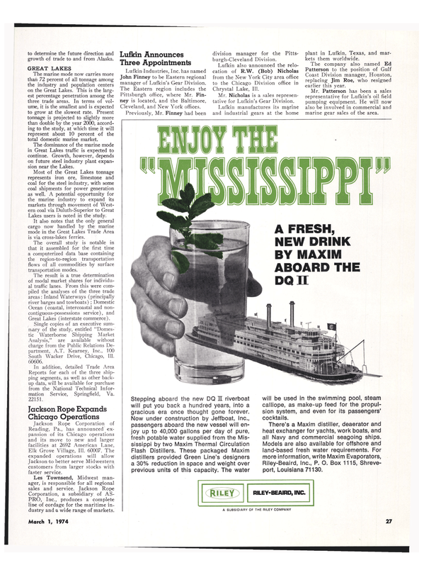 Maritime Reporter Magazine, page 23,  Mar 1974