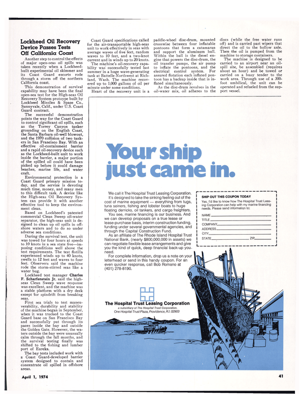 Maritime Reporter Magazine, page 38,  Apr 1974