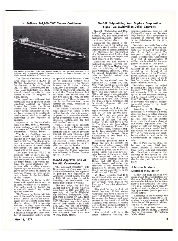 Maritime Reporter Magazine, page 11,  May 15, 1977