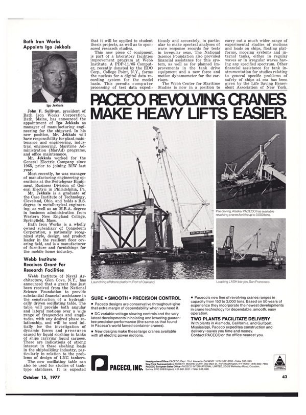 Maritime Reporter Magazine, page 39,  Oct 15, 1977