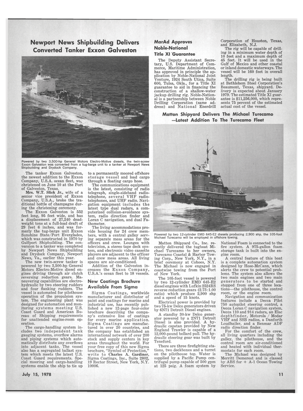Maritime Reporter Magazine, page 9,  Jul 15, 1978