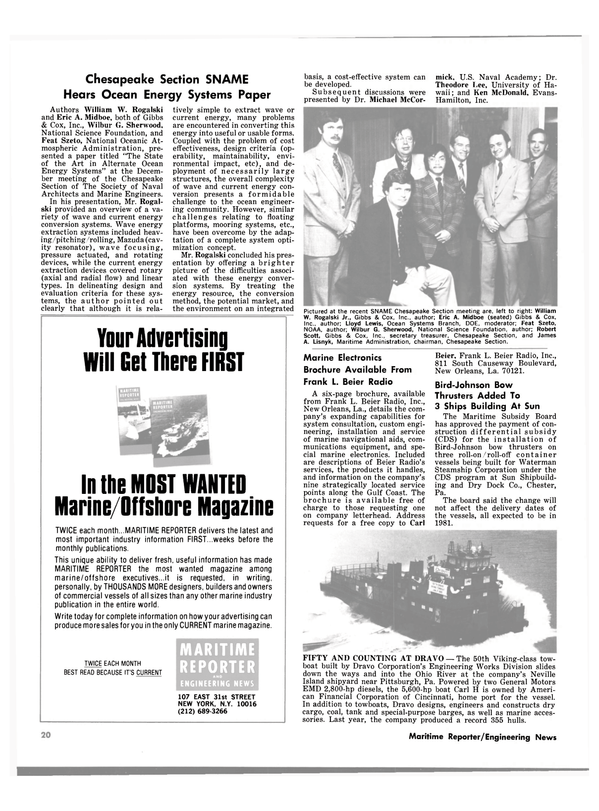 Maritime Reporter Magazine, page 20,  Feb 15, 1980