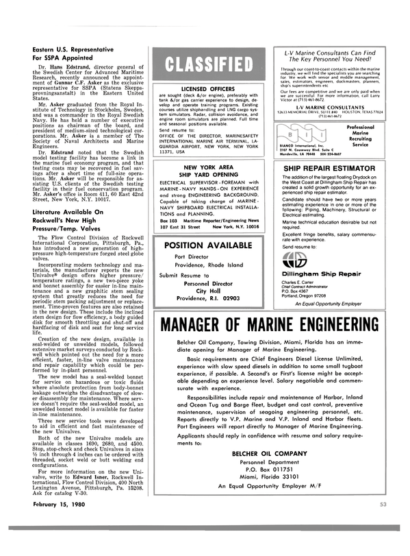 Maritime Reporter Magazine, page 53,  Feb 15, 1980