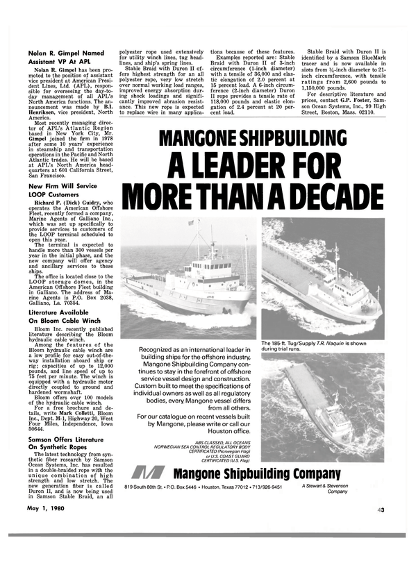 Maritime Reporter Magazine, page 43,  May 1980