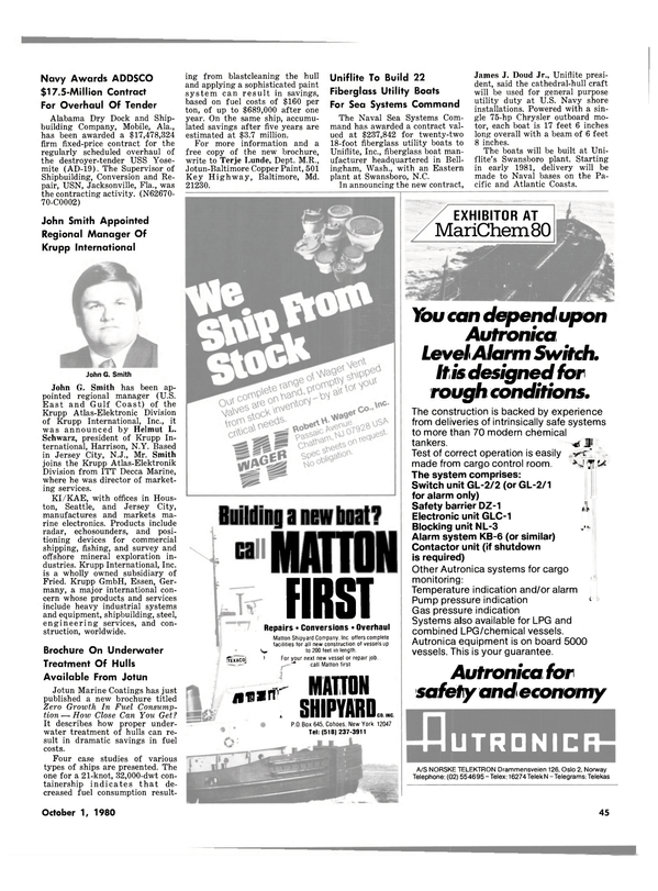 Maritime Reporter Magazine, page 41,  Oct 1980