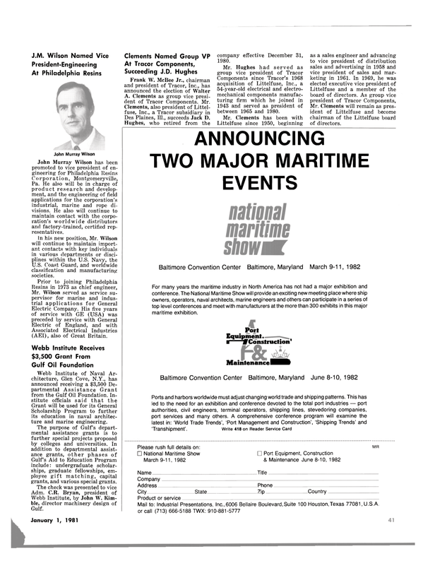 Maritime Reporter Magazine, page 41,  Jan 1981