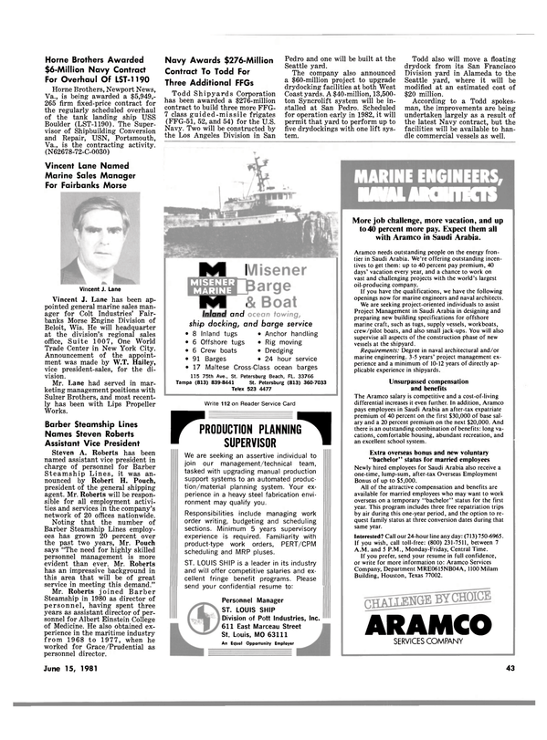 Maritime Reporter Magazine, page 41,  Jun 15, 1981