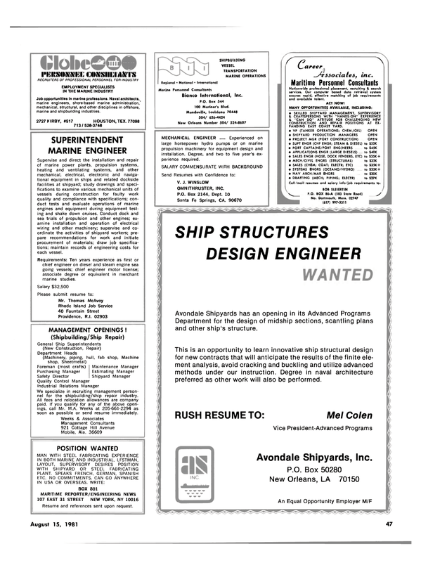 Maritime Reporter Magazine, page 41,  Aug 15, 1981