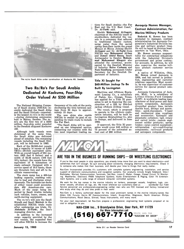 Maritime Reporter Magazine, page 15,  Jan 15, 1983