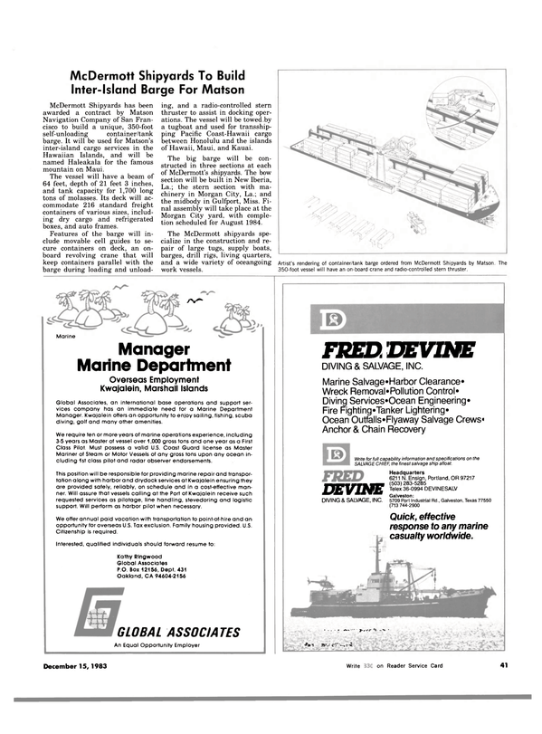 Maritime Reporter Magazine, page 41,  Dec 15, 1983