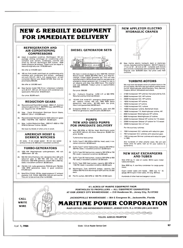 Maritime Reporter Magazine, page 95,  Apr 1984