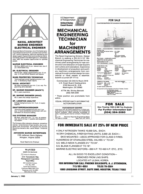 Maritime Reporter Magazine, page 53,  Jan 1985