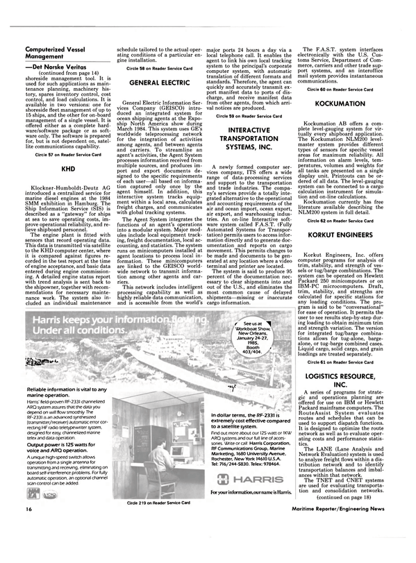 Maritime Reporter Magazine, page 14,  Jan 15, 1985