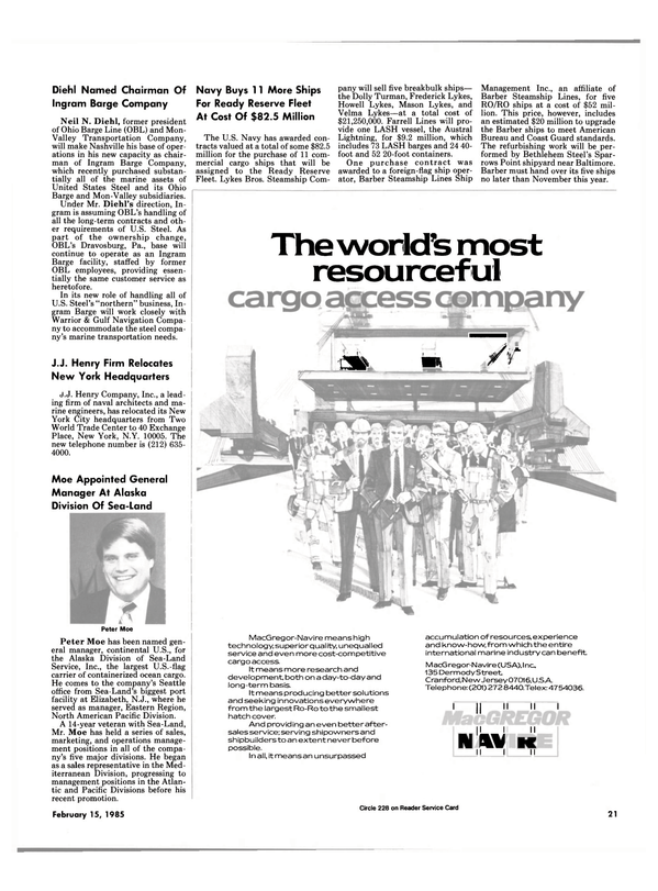 Maritime Reporter Magazine, page 21,  Feb 15, 1985