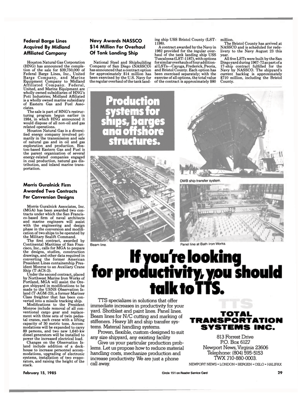 Maritime Reporter Magazine, page 29,  Feb 15, 1985