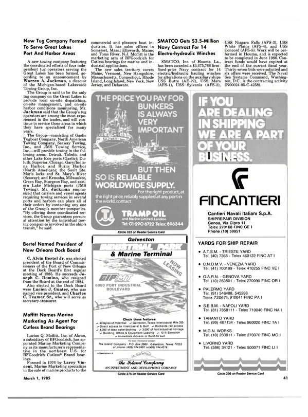 Maritime Reporter Magazine, page 39,  Mar 1985