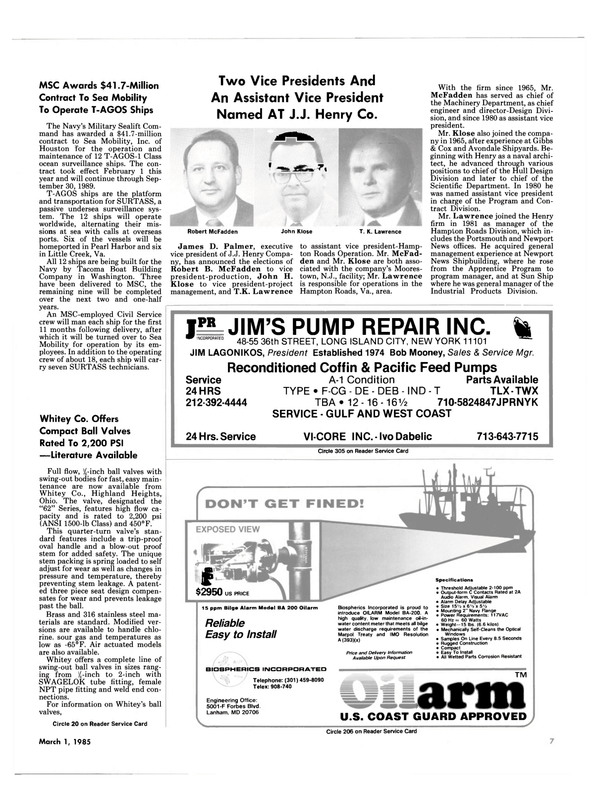 Maritime Reporter Magazine, page 5,  Mar 1985