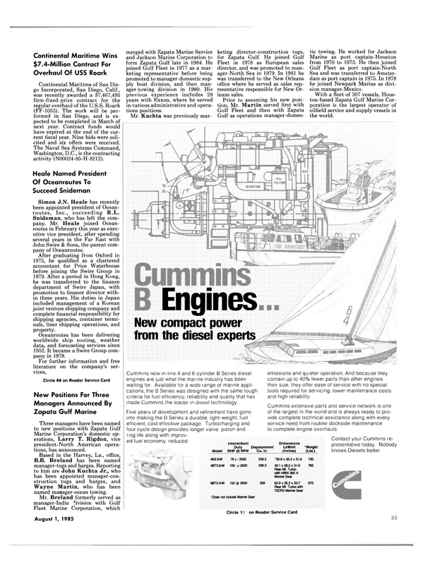 Maritime Reporter Magazine, page 37,  Aug 1985