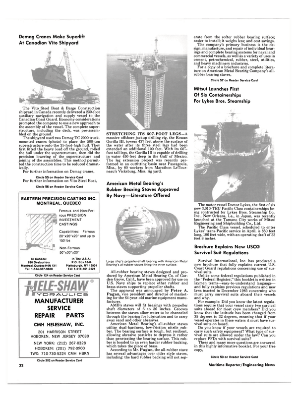 Maritime Reporter Magazine, page 30,  Jan 15, 1986