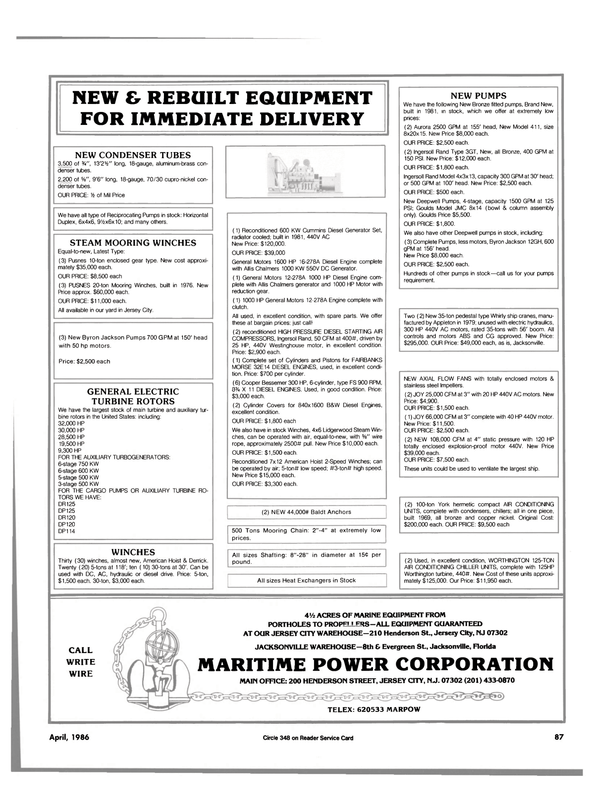 Maritime Reporter Magazine, page 81,  Apr 1986