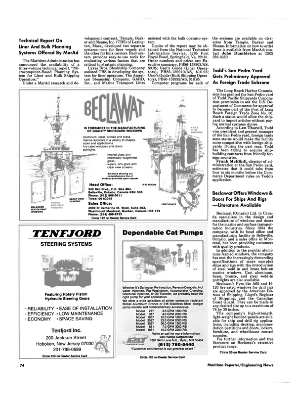 Maritime Reporter Magazine, page 74,  Jun 1986