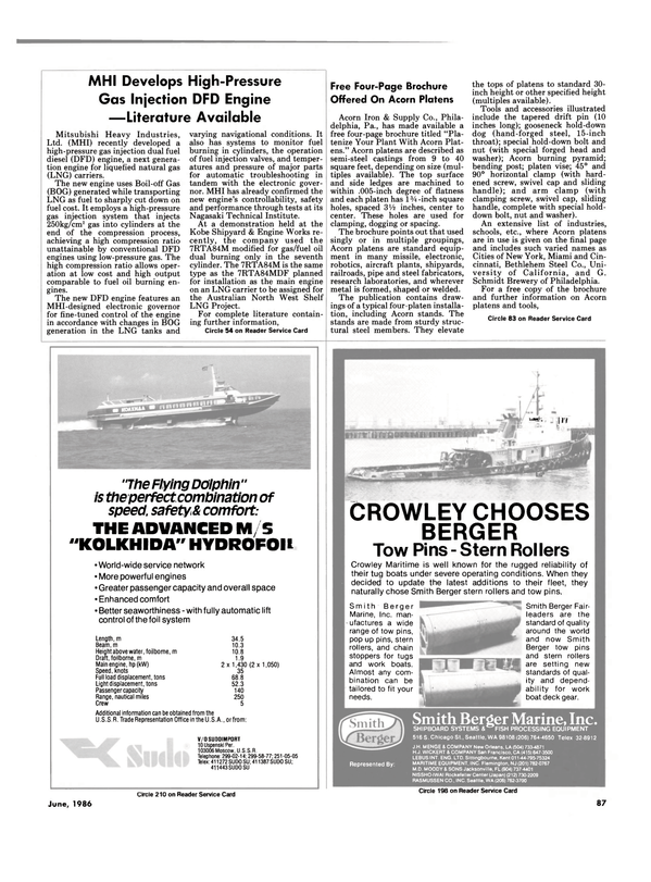Maritime Reporter Magazine, page 87,  Jun 1986