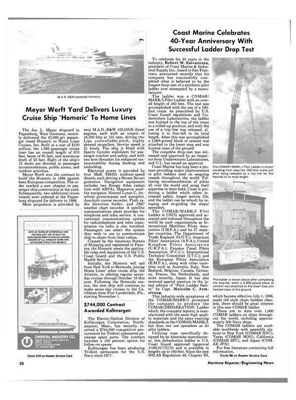 Maritime Reporter Magazine, page 30,  Jul 15, 1986