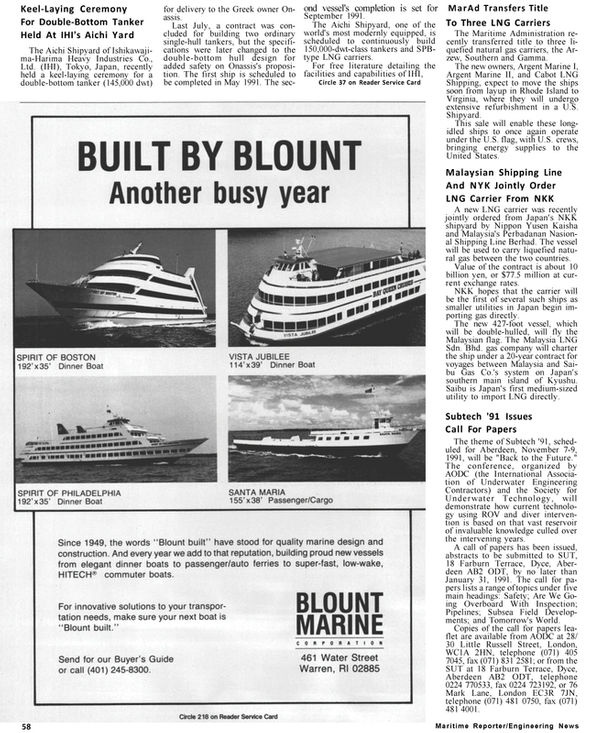 Maritime Reporter Magazine, page 54,  Jan 1991