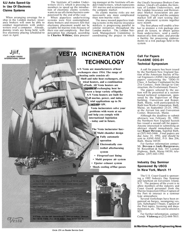 Maritime Reporter Magazine, page 6,  Mar 1992