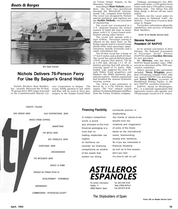 Maritime Reporter Magazine, page 41,  Apr 1992