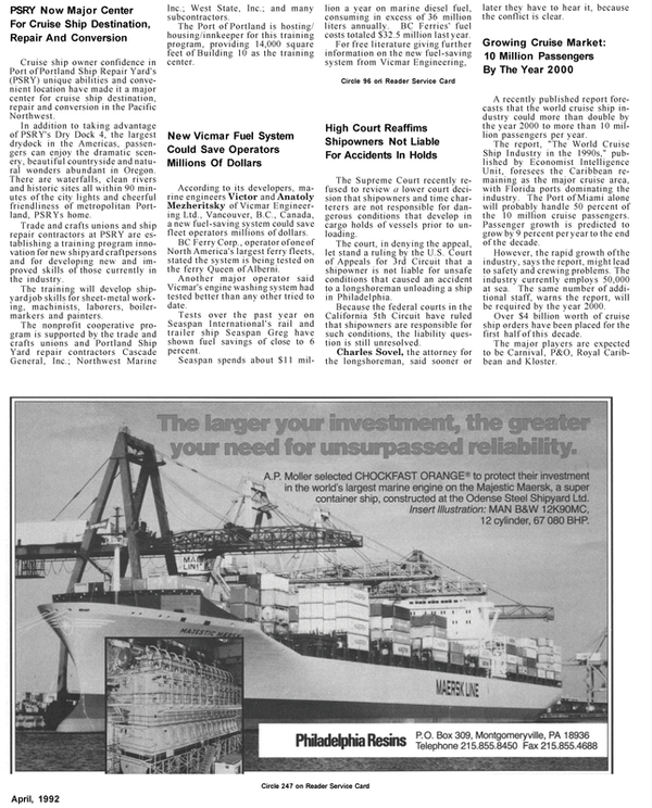 Maritime Reporter Magazine, page 47,  Apr 1992