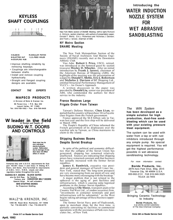 Maritime Reporter Magazine, page 84,  Apr 1992