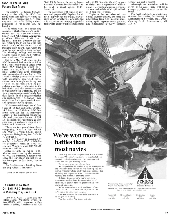 Maritime Reporter Magazine, page 90,  Apr 1992