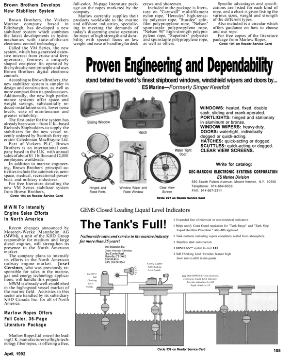 Maritime Reporter Magazine, page 92,  Apr 1992