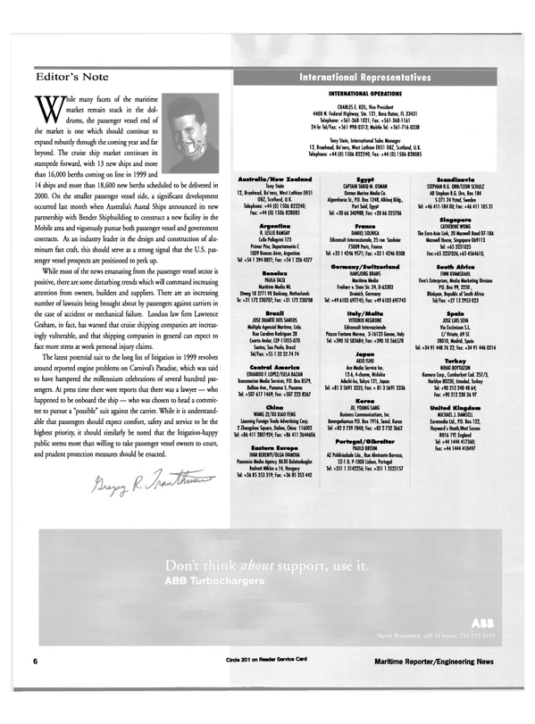 Maritime Reporter Magazine, page 6,  Jan 2000